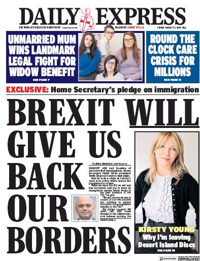 Daily Express Newspaper Front Page (UK) for 1 September 2018