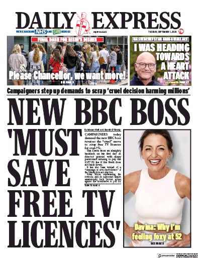 Daily Express Newspaper Front Page (UK) for 1 September 2020