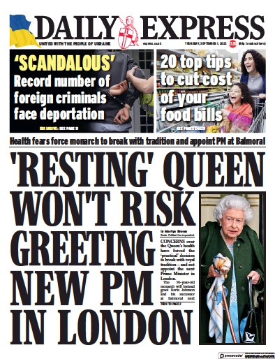 Daily Express Newspaper Front Page (UK) for 1 September 2022