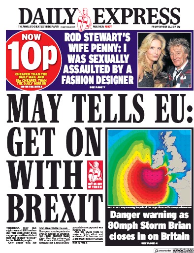 Daily Express Newspaper Front Page (UK) for 20 October 2017