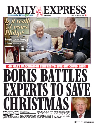 Daily Express Newspaper Front Page (UK) for 20 November 2020