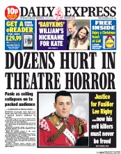 Daily Express (UK) Newspaper Front Page for 20 December 2013