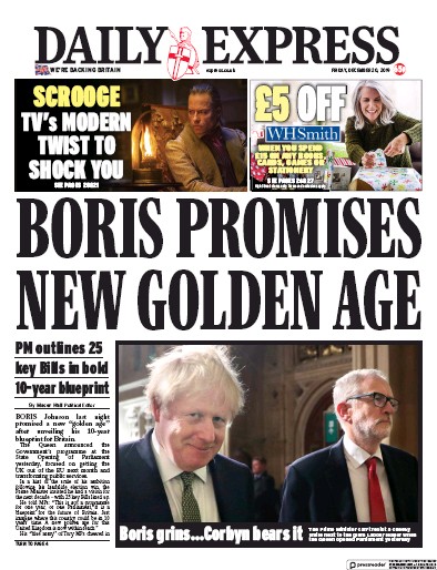 Daily Express Newspaper Front Page (UK) for 20 December 2019