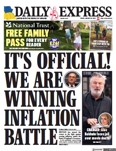 Daily Express Newspaper Front Page (UK) for 20 January 2023