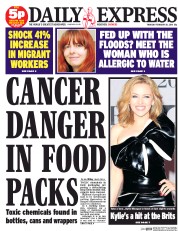 Daily Express (UK) Newspaper Front Page for 20 February 2014