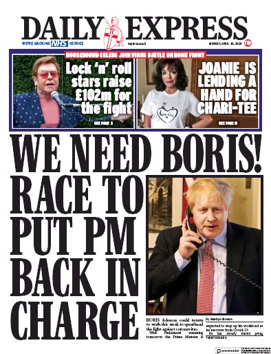 Daily Express Newspaper Front Page (UK) for 20 April 2020