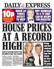 Daily Express Newspaper Front Page (UK) for 20 May 2013
