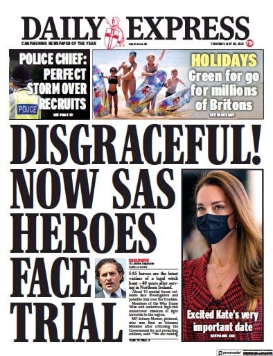 Daily Express Newspaper Front Page (UK) for 20 May 2021