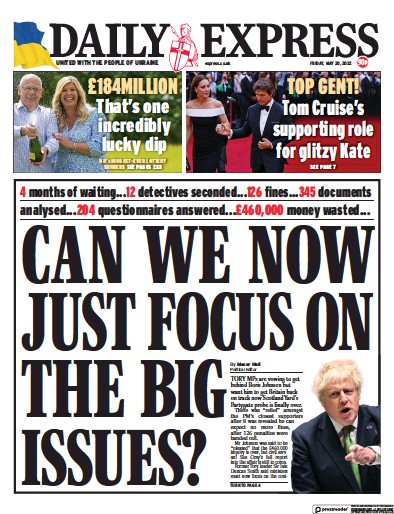 Daily Express Newspaper Front Page (UK) for 20 May 2022