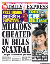 Daily Express (UK) Newspaper Front Page for 20 June 2013