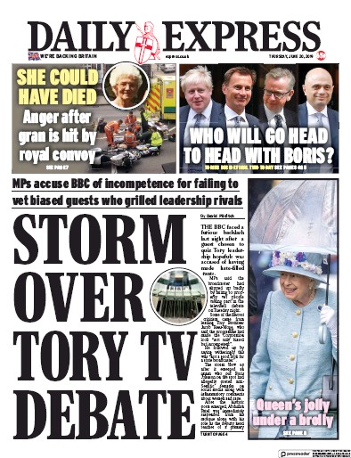 Daily Express Newspaper Front Page (UK) for 20 June 2019