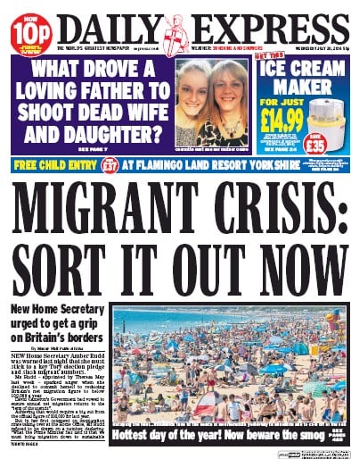 Daily Express Newspaper Front Page (UK) for 20 July 2016
