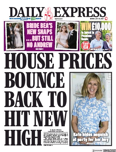 Daily Express Newspaper Front Page (UK) for 20 July 2020