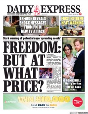 Daily Express (UK) Newspaper Front Page for 20 July 2021