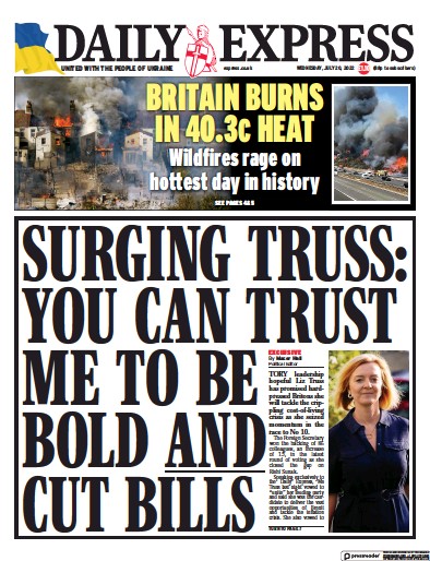 Daily Express Newspaper Front Page (UK) for 20 July 2022
