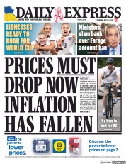 Daily Express (UK) Newspaper Front Page for 20 July 2023