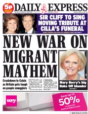Daily Express (UK) Newspaper Front Page for 20 August 2015