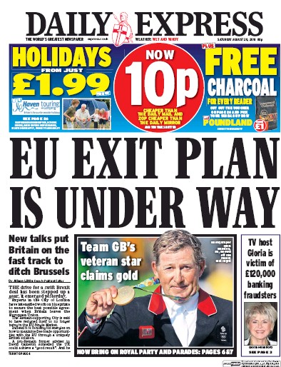 Daily Express Newspaper Front Page (UK) for 20 August 2016