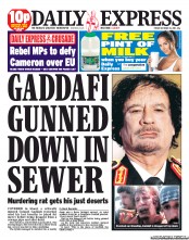 Daily Express (UK) Newspaper Front Page for 21 October 2011