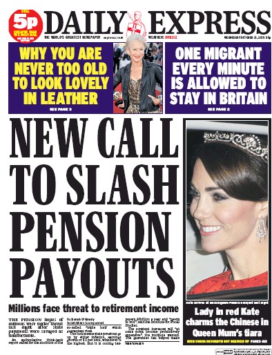 Daily Express Newspaper Front Page (UK) for 21 October 2015