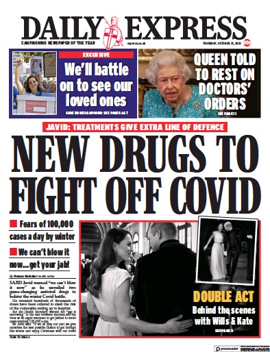 Daily Express Newspaper Front Page (UK) for 21 October 2021