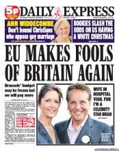 Daily Express (UK) Newspaper Front Page for 21 November 2012