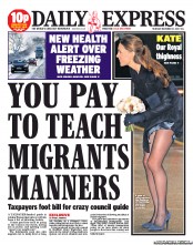 Daily Express (UK) Newspaper Front Page for 21 November 2013