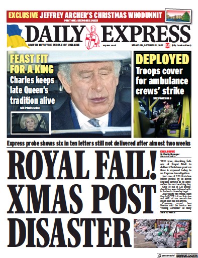 Daily Express Newspaper Front Page (UK) for 21 December 2022