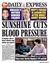 Daily Express (UK) Newspaper Front Page for 21 January 2014