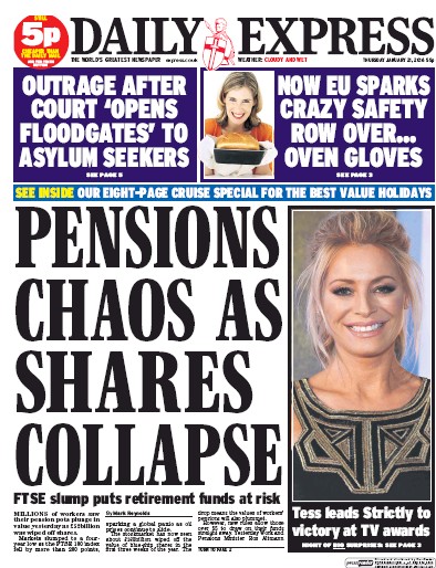 Daily Express Newspaper Front Page (UK) for 21 January 2016