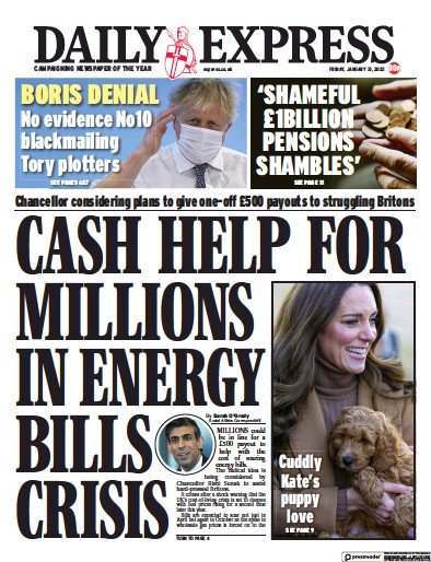 Daily Express Newspaper Front Page (UK) for 21 January 2022