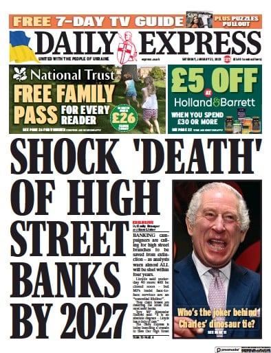 Daily Express Newspaper Front Page (UK) for 21 January 2023