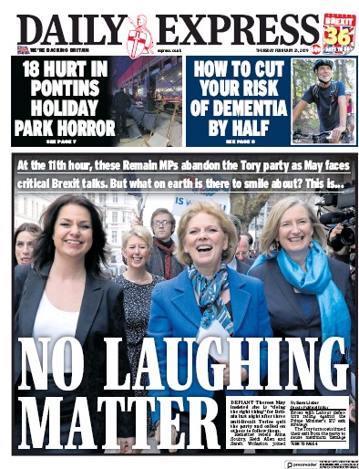 Daily Express Newspaper Front Page (UK) for 21 February 2019