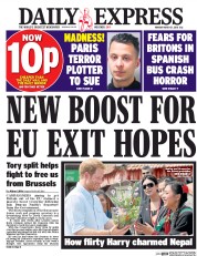 Daily Express (UK) Newspaper Front Page for 21 March 2016
