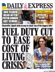 Daily Express (UK) Newspaper Front Page for 21 March 2022