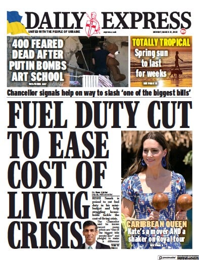 Daily Express Newspaper Front Page (UK) for 21 March 2022