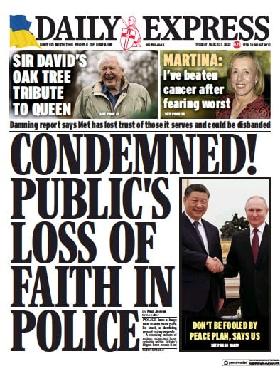 Daily Express Newspaper Front Page (UK) for 21 March 2023
