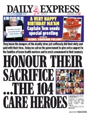 Daily Express (UK) Newspaper Front Page for 21 April 2020