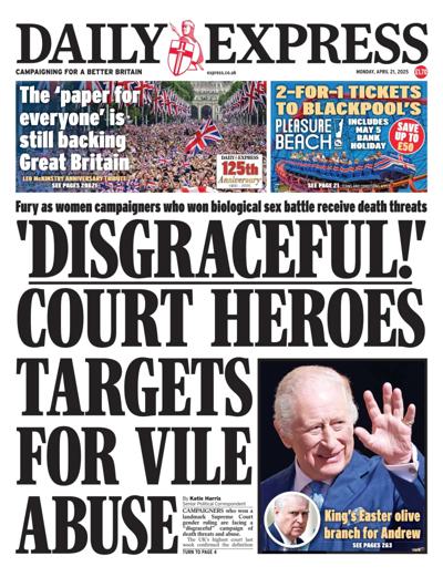 Daily Express Newspaper Front Page (UK) for 21 April 2025
