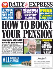 Daily Express (UK) Newspaper Front Page for 21 May 2014