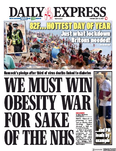 Daily Express Newspaper Front Page (UK) for 21 May 2020