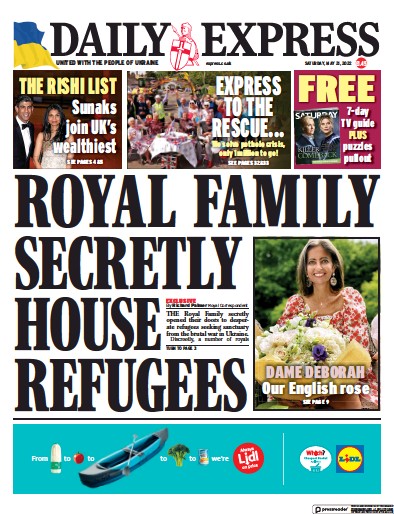 Daily Express Newspaper Front Page (UK) for 21 May 2022