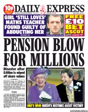 Daily Express (UK) Newspaper Front Page for 21 June 2013