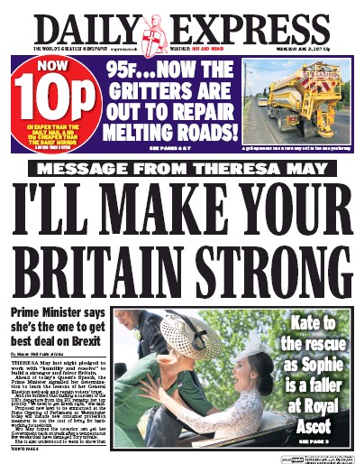 Daily Express Newspaper Front Page (UK) for 21 June 2017