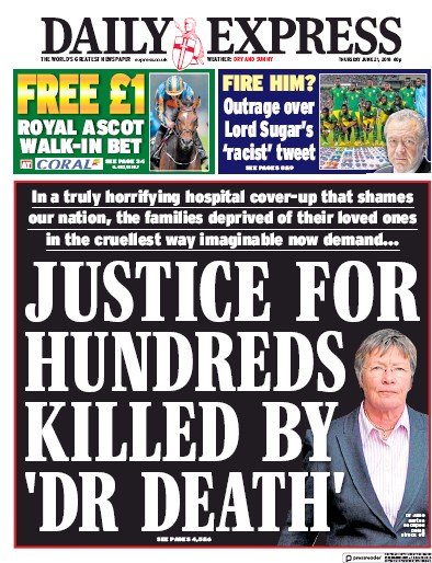 Daily Express Newspaper Front Page (UK) for 21 June 2018