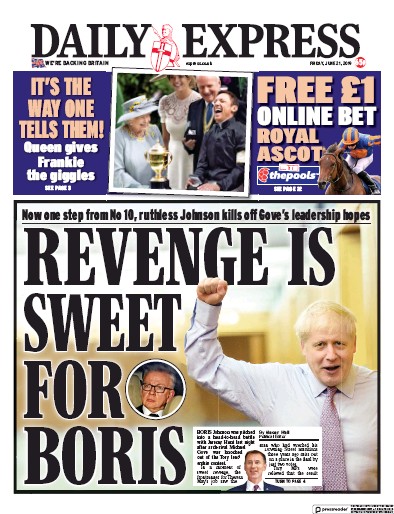 Daily Express Newspaper Front Page (UK) for 21 June 2019