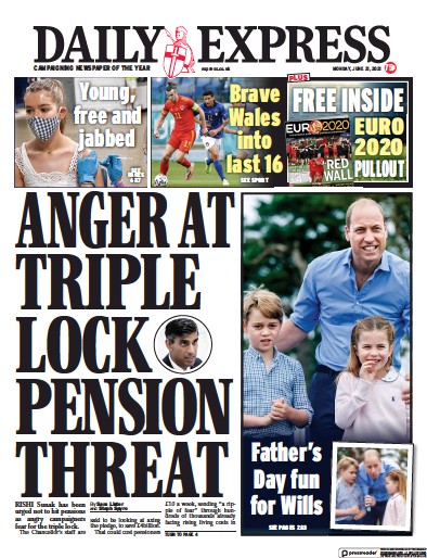 Daily Express Newspaper Front Page (UK) for 21 June 2021