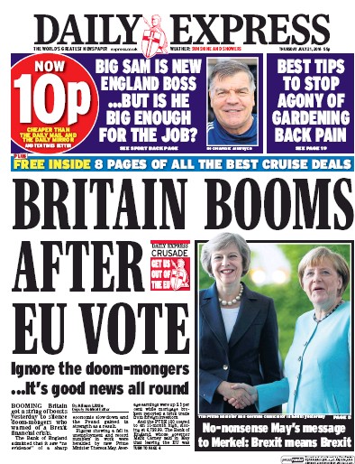 Daily Express Newspaper Front Page (UK) for 21 July 2016