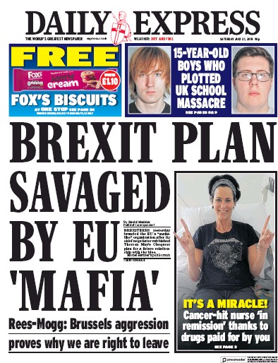 Daily Express Newspaper Front Page (UK) for 21 July 2018