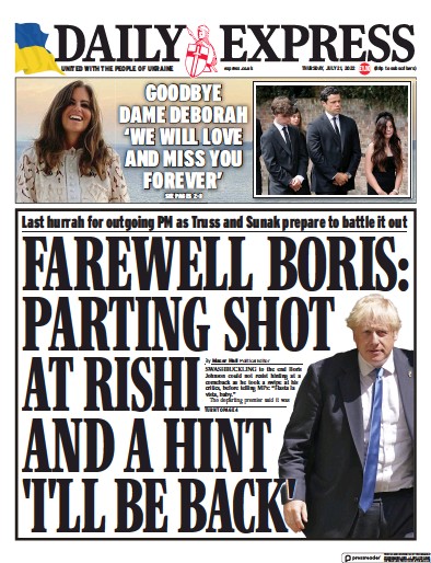 Daily Express Newspaper Front Page (UK) for 21 July 2022